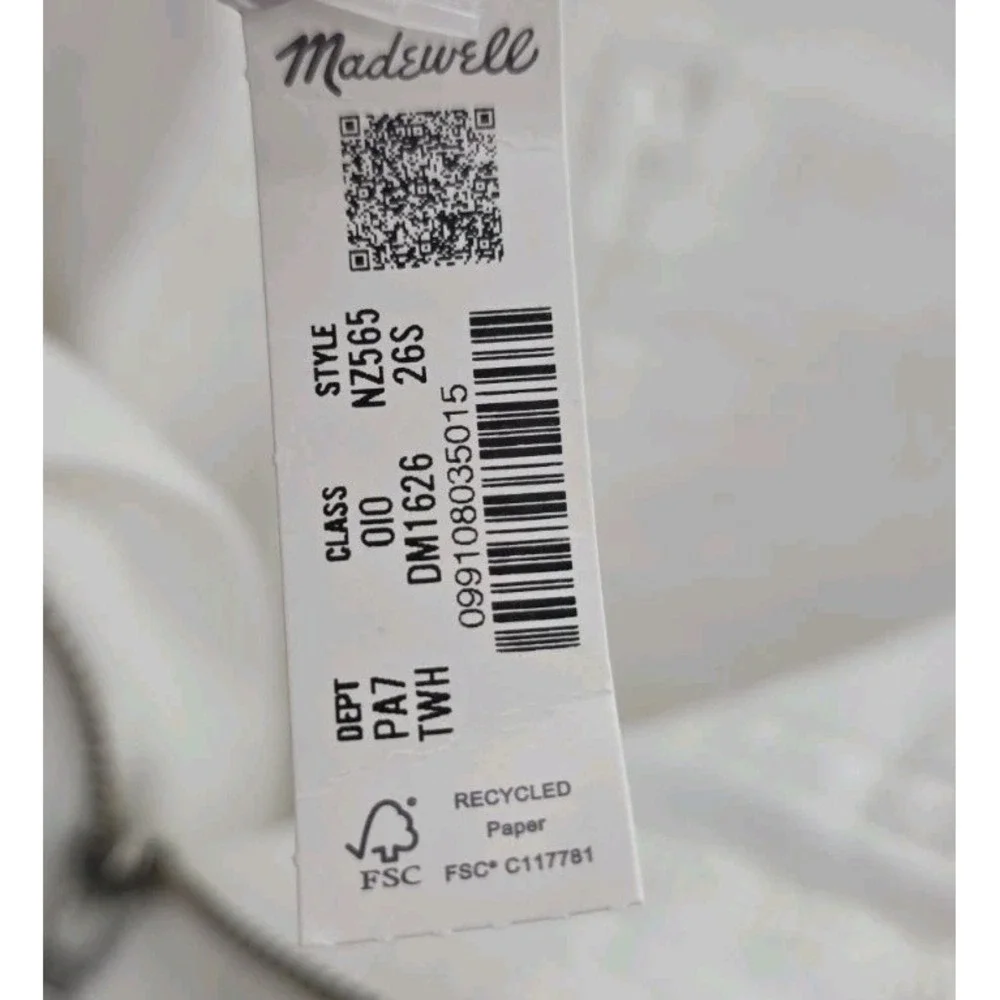 NWT Madewell The Emmy Wide Leg Jeans Women's 26S White High Rise Wide Leg Denim